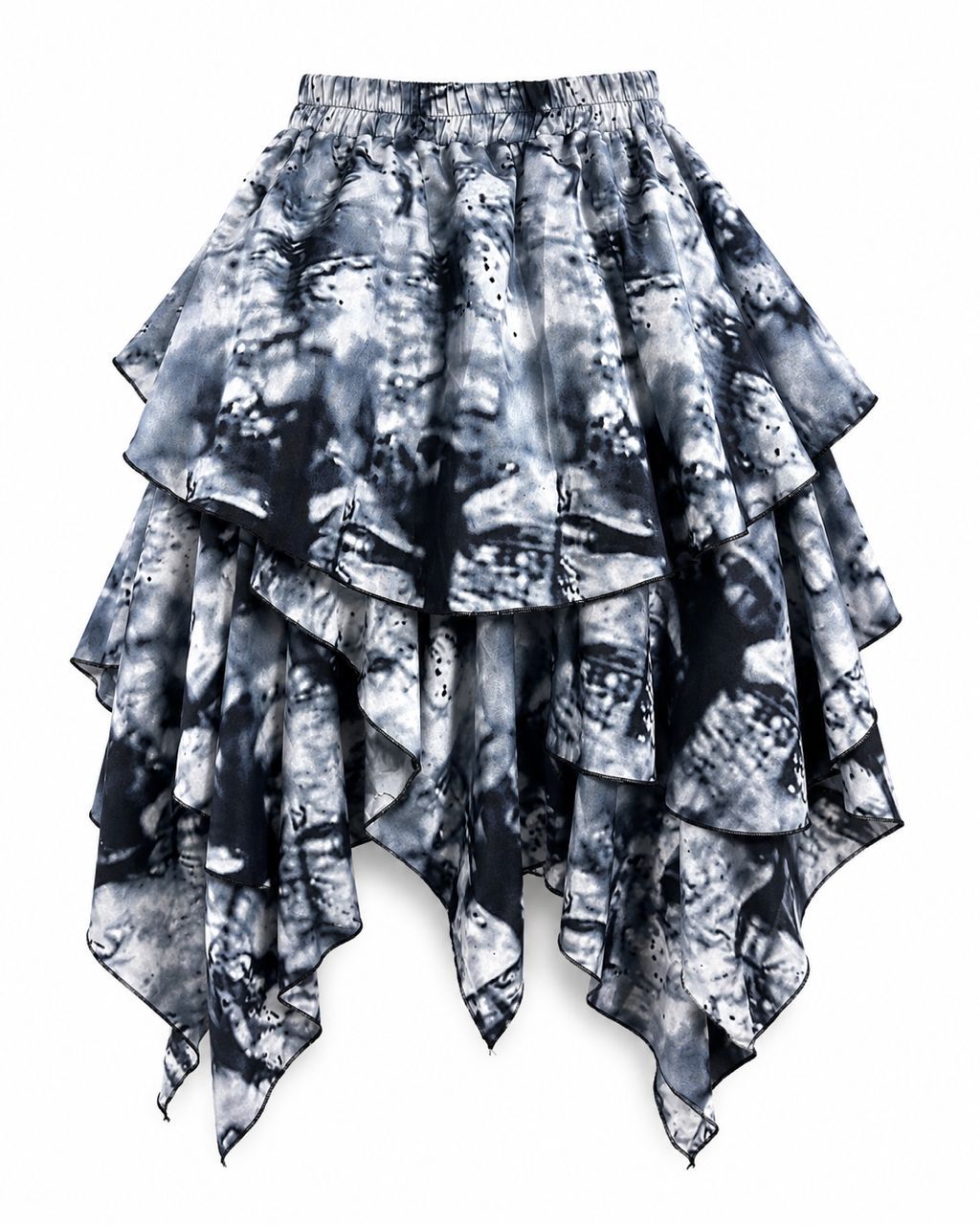 Black abstract print layered handkerchief skirt — image 1